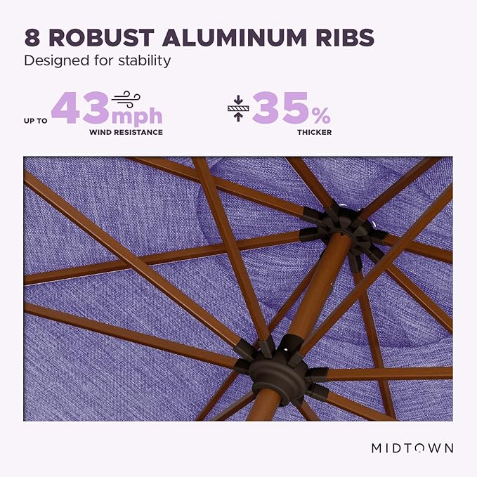 Midtown Umbrellas Wooden 2-8 Feet Outdoor Patio Umbrella, Terylast Purple Texture Fabric, Aluminum Frame For Backyard Umbrella, Deck Umbrella, Garden Umbrella & Pool Umbrella - Wooden Pole