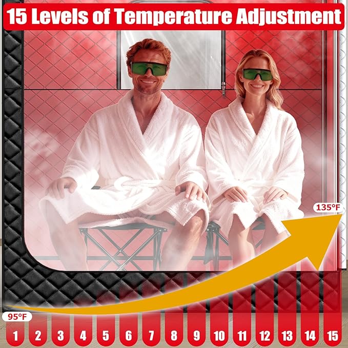 2 Person Infrared Sauna Box for Home, Portable Steam Sauna with 660nm Red Light Therapy Lamp, 5-Layer Waterproof, 2 Steamers, 2 Folding Chair