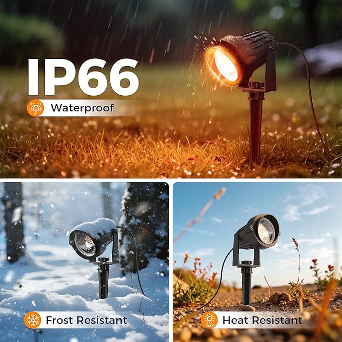L LOHAS LED Halloween Spotlight Outdoor, Orange Spot Lights for Yard, Auto On/Off 5W 120V Landscape Lighting for House, Holiday, Trees, Decoration, 450LM IP66 Waterproof, UL Listed, 2 Pack
