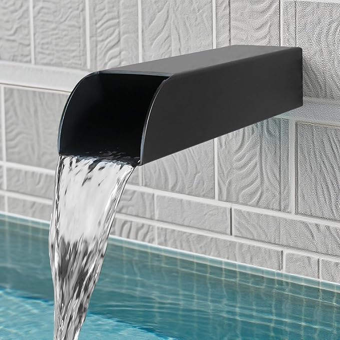 4x3 Inch Stainless Steel 316 Waterfall Spout for Pools Ponds Water Walls - Outdoor Fountain Spillway with Straight Flow Design & Built-in Lip (Black)