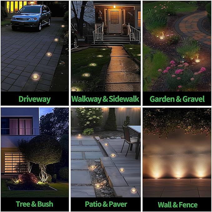 Landscape Well Lights Kit, 4 Pack LED Low Voltage Ground Lights and 100W Transformer and 100FT Cable and 20 Wire Connectors, 12V IP67 Waterproof Aluminum for Sidewalk Driveway Path