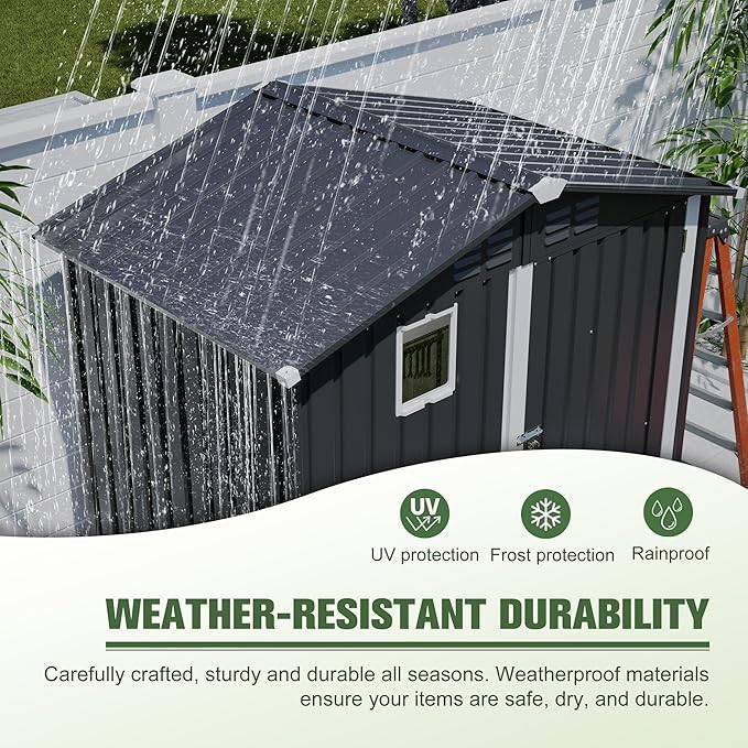 6x4 FT Metal Outdoor Storage Shed with Window, Steel Utility Tool Shed House, Garden Tool Storage Cabinet for Backyard Patio Lawn (6' x 4' No Floor Frame), Black