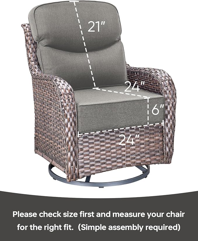 Luxury 24x24x6 Inch Smile Outdoor Cushions - 1 Set Deep Seat Water-Resistant Patio Furniture Replacement Cushion for Wicker Rattan Wood Metal Chair Glider Rocker Loveseat Sofa - Grey