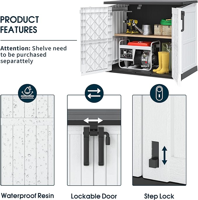 Light Gray Outdoor Resin Storage Shed 36 Cu. Ft. Garden Horizontal Storage Extra Large Capacity Weather Resistant Storage Box, Lockable Resin Waterproof Shed for Garbage Cans, Garden Tools