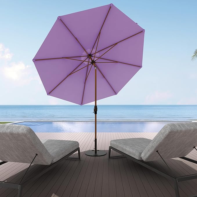 Midtown Umbrellas Wooden 2-8 Feet Outdoor Patio Umbrella, Terylast Midtown Purple Fabric, Aluminum Frame For Backyard Umbrella, Deck Umbrella, Garden Umbrella & Pool Umbrella - Wooden Pole