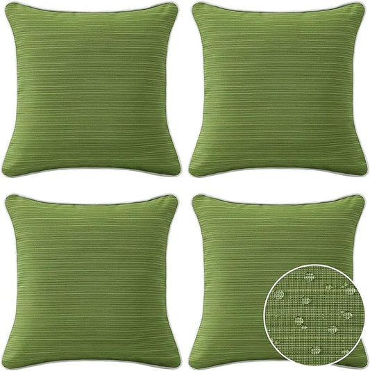 Decorative Outdoor Water Repellent Throw Pillows with Inserts, Set of 4, 20" x20" Pillows for Patio, Backyard, Bed, Couch, and Patio Furniture, Lawn Green