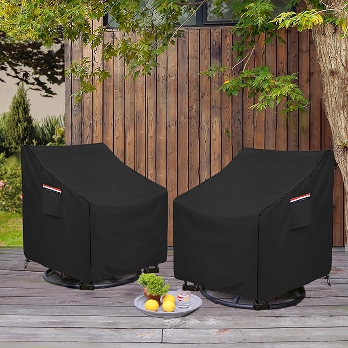Okcool Outdoor Swivel Chair Cover 2 Pack,Outdoor Furniture Patio Chair Covers Waterproof Clearance,(27.5"W x 32.5"D x 39"H) Outdoor Lawn Patio Furniture Covers,Black