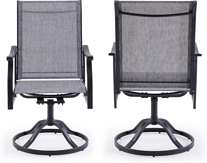 Patio Swivel Chairs Set of 2, Outdoor Dining Chairs with Textilene, Swivel & Rocker Metal Outdoor Patio Dining Chair All-Weather for Backyard, Grey Fabric with Black Frame