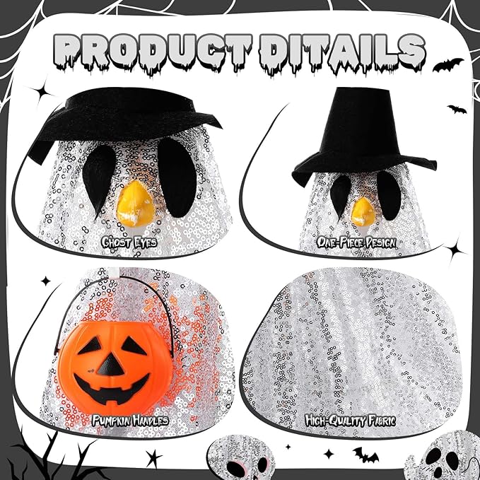 Halloween Porch Goose Outfit Ghost Lawn Goose Clothes with Pumpkin Bag for 23" Disco Plastic/Cement Outdoor Patio Yard Lawn Art Decoration(Silver,Sequins)