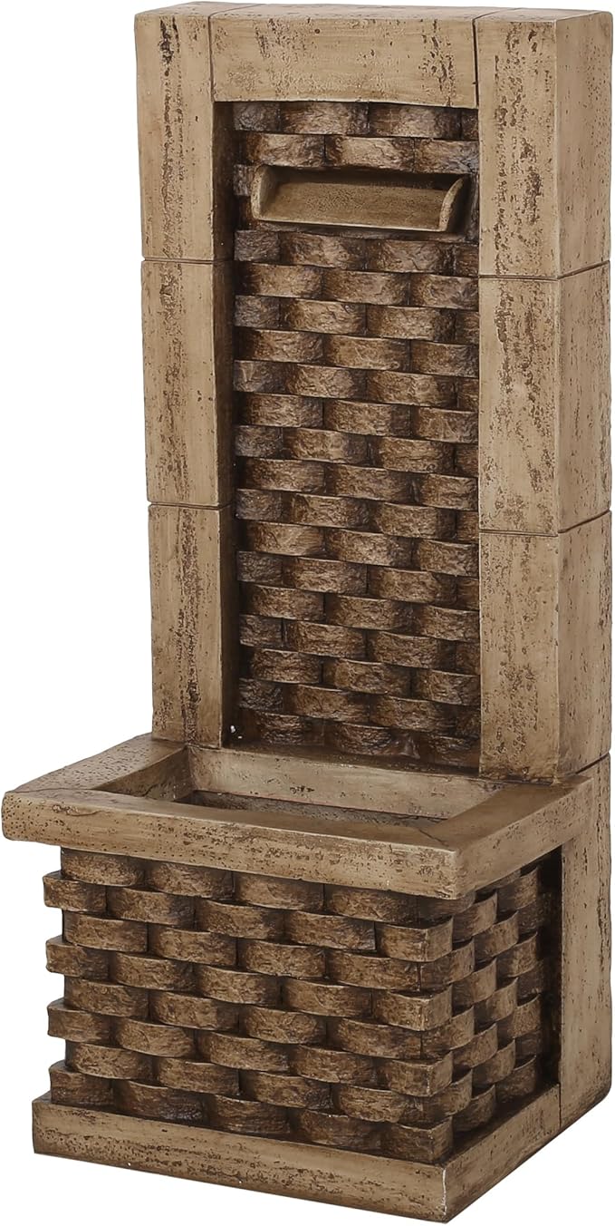 Merax 35.25" High Wall Tower Fountain,Weather-Resistant Outdoor Fountain with LED Lights, Light Brown Faux Stone, Garden Fountain for Patio, Yard, or Entryway