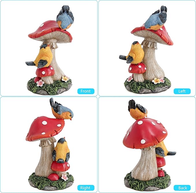Leekung Bird Garden Statue for Outdoor Decorations,Bird Figurines Mushroom Statue for Garden Decor,Birds Decoration for Garden Patio Yard Lawn Home Shelf Decor Accent,Birds Gifts for Mom