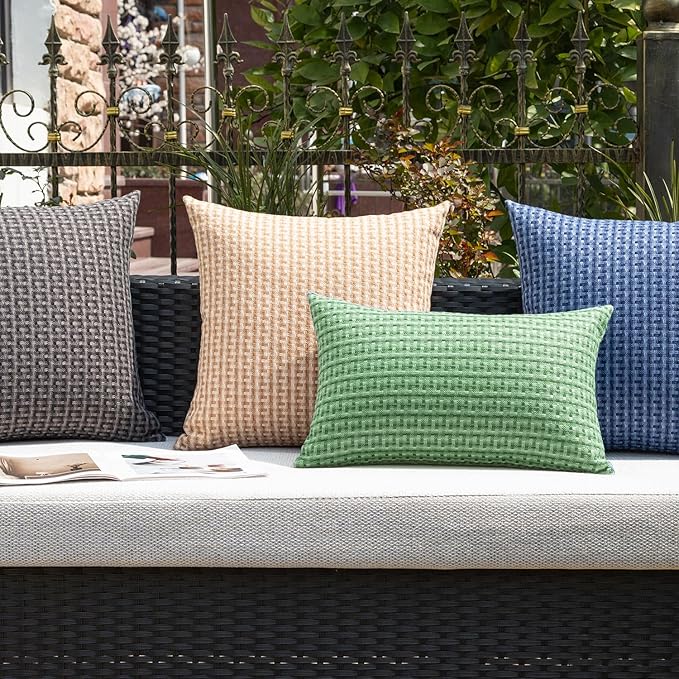 Kevin Textile Outdoor Waterproof Throw Pillow Covers Pack of 2 Farmhouse Decorative Cushion Covers for Garden Patio Tent Balcony Bench Couch Sofa 16x16 Inch, Sage Green