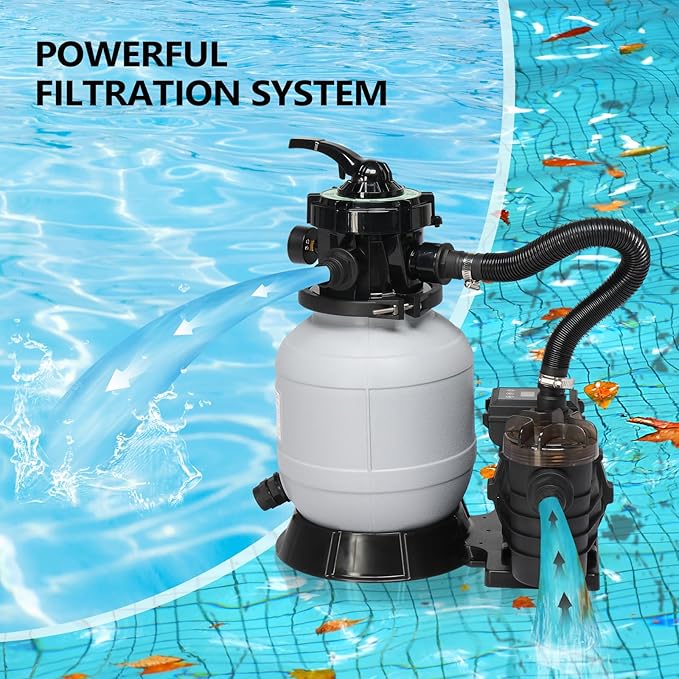 VINGLI Sand Pool Filter 10in Tank with A 1/3HP Pool Pump 115V, 24H Timer Above Ground Inground Swimming Pool Pump with Filter Basket,Max Flow Rate 2087 GPH