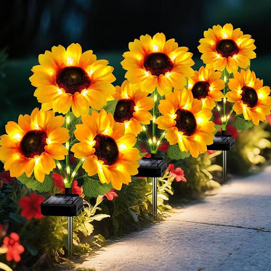 Solar Garden Lights Outdoor, 3 Pack Sunflower Lights with 9 Large Sunflower, Waterproof Garden Decor, Birthday Gifts for Mom Grandma, Decorative Solar Flowers for Pathway Patio Yard Fall Decorations