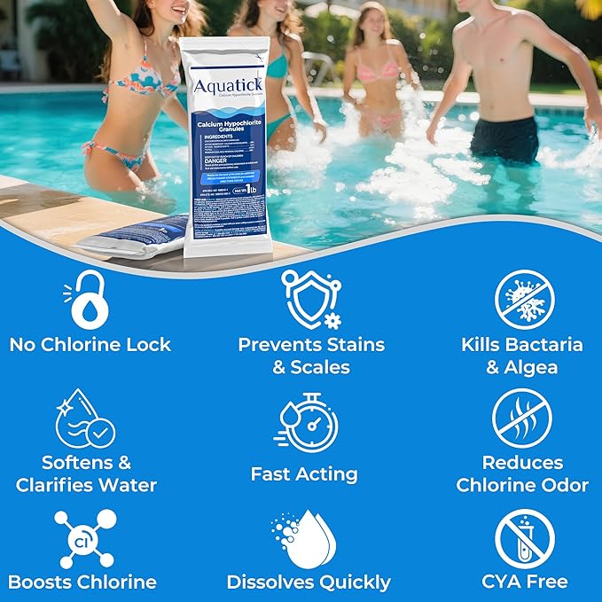 Pro-Grade Chlorine Pool Shock, 68% Cal-Hypo Granular Sanitizer, Prevents Bacteria & Algae, Restores Crystal Clear Water - Shock Treatment, Swimming Pool Chemical - 1lb