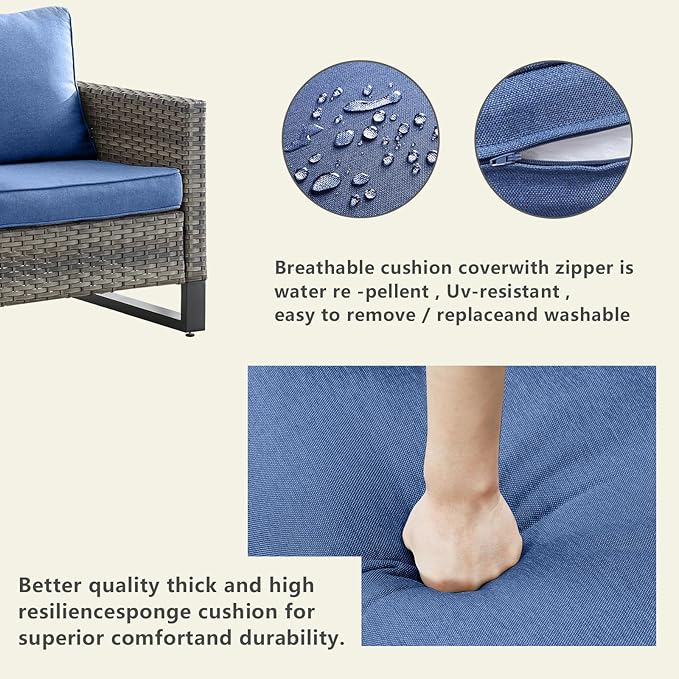 Rilyson Wicker Outdoor Patio Chairs Set of 2-2 Piece Rattan Chairs with Waterproof Wicker,Comfortable Cushions and Sturdy Metal Frame for Outside Porch Deck Backyard(Mixed Grey/Blue)
