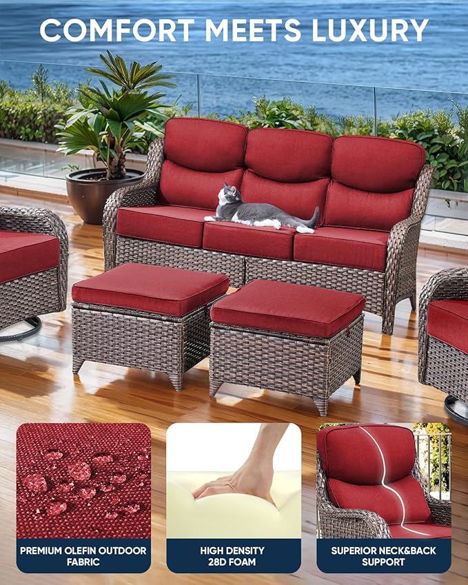 Luxury 22x24/22x25 6-Inch Smile Patio Dining Chair Cushions Set of 4 - Heavy Duty Water Slashproof Outdoor Seat Cushion for Outside Furniture Set Swivel Chairs Loveseat L-Shape Sofa - Red