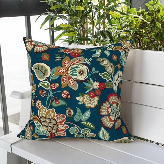 LVTXIII Outdoor Throw Pillow Covers 20 x 20 Inch, Covers ONLY Modern Cute Pattern Decorative Square Toss Pillow Case Pack of 2 for Home Patio Garden Sofa Bed Furniture, Peacock Blue