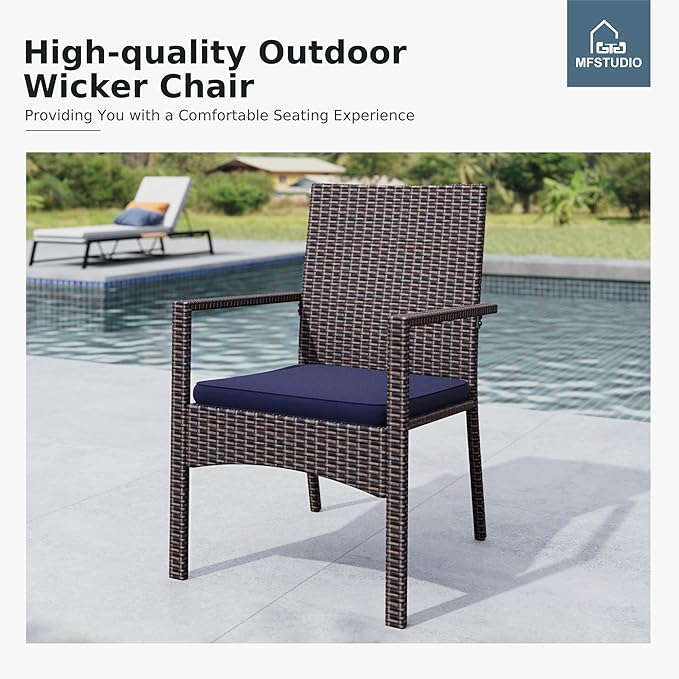 MFSTUDIO Patio Dining Sets for 6, Outdoor Table and Chairs, 74’’ Wood Top Rectangular Table Set with Chairs, 7 Pieces Patio Outdoor Dining Furniture Set, Deck, Backyard, Porch