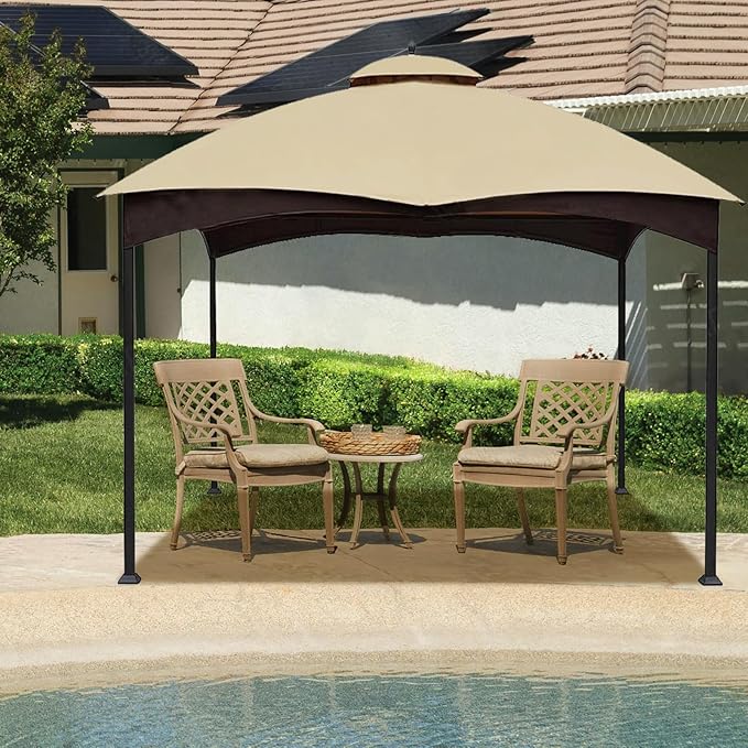 Hugline Outdoor Replacement Canopy Top Double Tier Gazebo Roof Cover for Lowe's Allen Roth 10x12 Gazebo #GF-12S004B-1 (Beige)