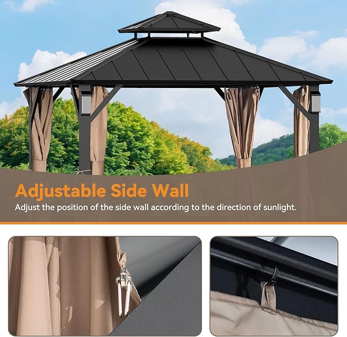 Gazebo Curtain Replacement Universal 4-Panel Sidewalls 10' x 10', Outdoor Gazebo Privacy Curtains with Zipper, Replacement for Outdoor, Patio Canopy, Garden and Backyard (Curtain Only)