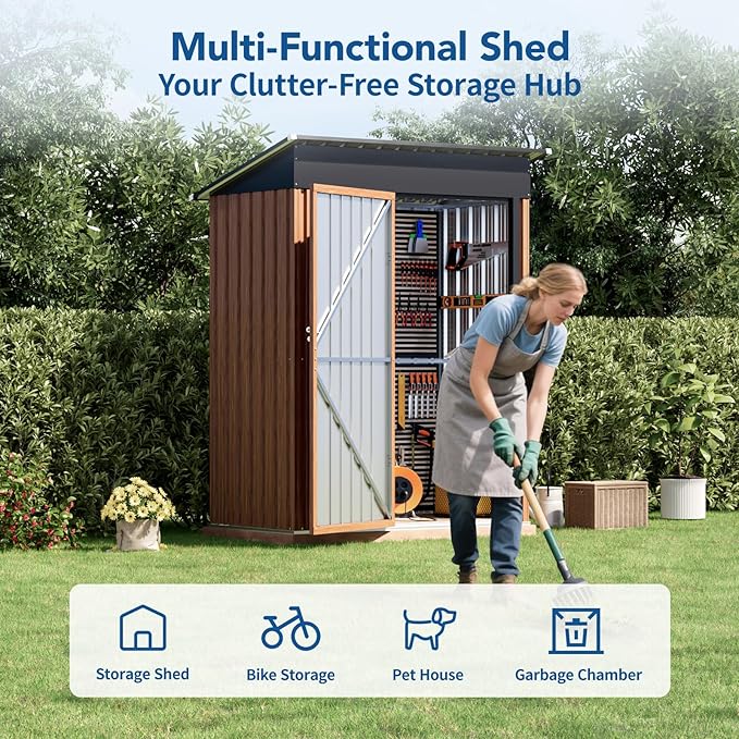 3x5FT Outdoor Storage Shed, Metal Garden Shed with Updated Frame Structure & Lockable Door, Large Tool Shed for Backyard, Patio,Lawn,Utility & Bike Storage