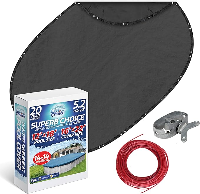 Winter Swimming Pool Cover for 12 ft x 18 ft Aboveground Oval Pool Size, Superb Choice Series, Solid Material, Color - Iron Gray, Pool Cover Choice 511218-4CHOICE