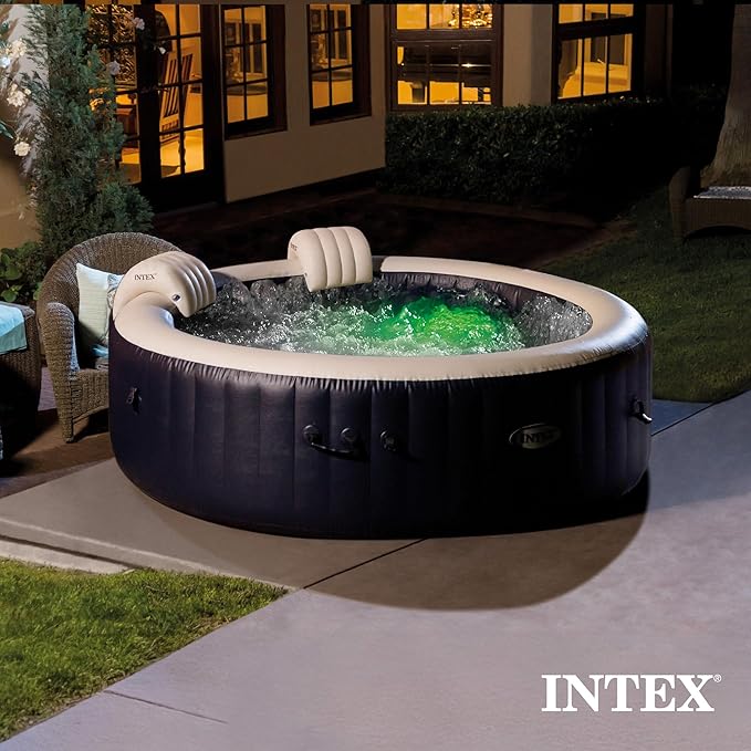 INTEX 28431EP PureSpa Plus Bubble Massage Spa Set: Includes Energy Efficient Spa Cover –2 Headrests – LED Light – 6 Person Capacity – 85" x 28"