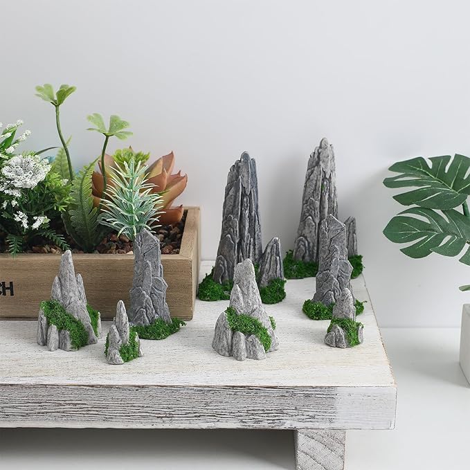 VOSAREA 8pcs Mini Rockery Small Bonsai Rockery Figurines Resin Rockery Statues Landscape Fake Mountain Outdoor Garden Ornament