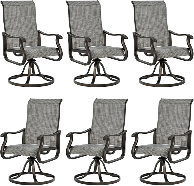 UDPATIO Patio Swivel Dining Chairs Set of 6, Outdoor Dining Chairs High Back with All Weather Breathable Textilene, Metal Rocking Frame for Lawn Garden Backyard, Gray White