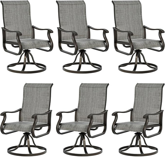 UDPATIO Patio Swivel Dining Chairs Set of 6, Outdoor Dining Chairs High Back with All Weather Breathable Textilene, Metal Rocking Frame for Lawn Garden Backyard, Gray White