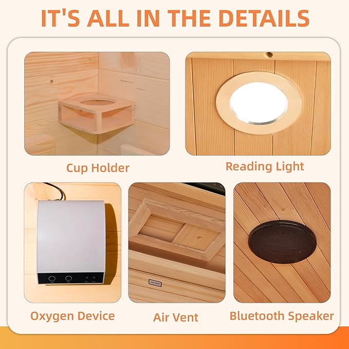 1 Person Infrared Sauna, Full Spectrum Roomy Saunas for Home, Indoor Dry Sauna with Bluetooth and 7 Color Therapy Lights, 110V