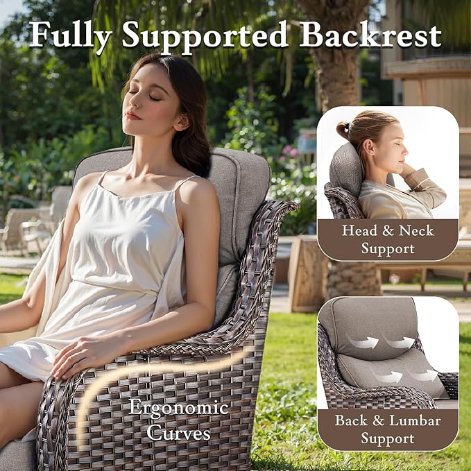 Luxury High Back Outdoor Furniture with 6-inch Extra Thick Cushions, Patio Furniture Set with Swivel Chairs, 10 PCS Wicker Conversation Set for Yard, Deck, Poolside, Brown/Grey