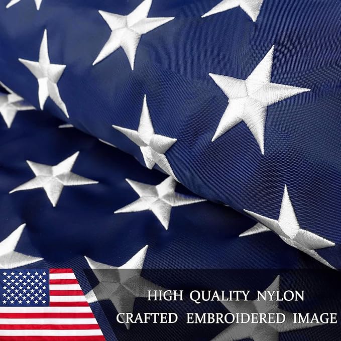 American Flag 10x15ft Long Lasting for Outside, Heavy Duty Nylon, Embroidered Stars, Brass Grommets, Perfect for Outdoor US Flags Show Your Patriotism