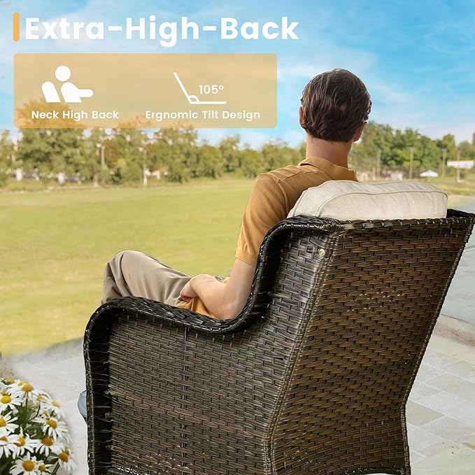 HOOOWOOO Patio Furniture Set,5 Piece Outdoor Furniture Set,Wicker Patio Conversation Couch Chairs Ottoman Set,Beige
