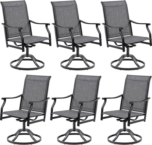 Soohow Swivel Outdoor Dining Chairs Set of 6, Patio Swivel Dining Chair with Textilene Fabric, Outdoor Metal Armchair All Weather Resistant, Ergonomic Comfort, Perfect for Patio, Backyard, Balcony