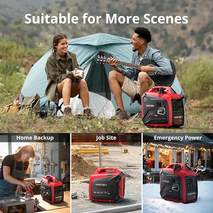 2500W Inverter Generator, Portable Gas Powered Generator Super Quiet with CO Sensor, RV Ready Parallel Capable, Long Run Time for Camping, Tailgating and Home Use