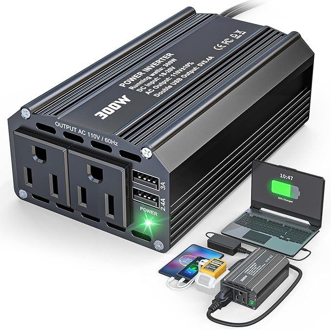 300W Power Inverter DC 20V to AC 110V Compatible with Dewalt: LIVOWALNY Battery Inverter Charger Adapter Power Converter with 2 AC & 2 USB Ports for Car, Vehicles, Laptop, Phone, String Light, Fan
