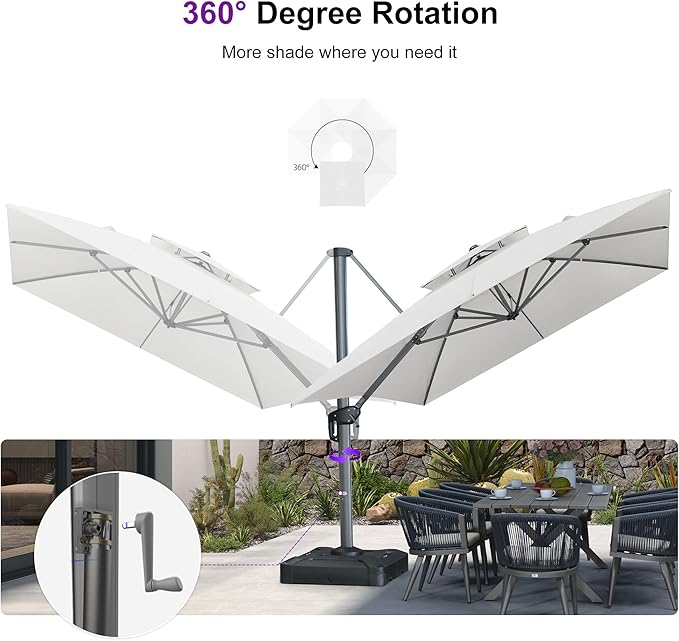 PURPLE LEAF Sunbrella Patio Umbrella 10' X 13' Outdoor Double Top Large Rectangle Heavy Duty 360° Rotation Offset Sun Shade Cantilever Umbrella for Garden Deck Pool Backyard Canvas Natural