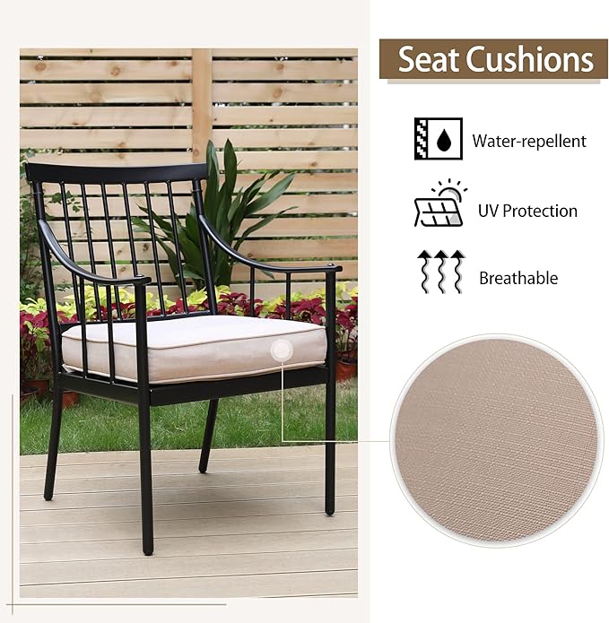 Sophia & William 5 Pieces Patio Dining Set with 4 Metal Armchairs and Round Dining Table, Outdoor Conversation Armchairs Furniture with Seat Cushions and 1.57" Umbrella Hole for Porch Backyard Balcony