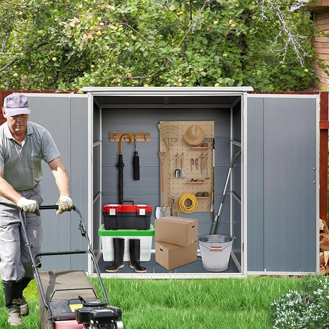 Durable 5x3ft Outdoor Storage Shed with Lockable Doors, Resin Cabinet for Bikes & Patio Furniture, Weatherproof, Gray, Secure and Spacious, Ideal for Outdoor Storage (1 Doors)