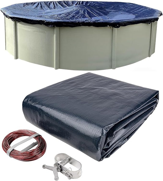 33’ ft. Round Pool Winter Cover for Above Ground Pools - 8-Year Warranty, Cold and UV Resistant, Weatherproof and Durable, Winch & Cable Included