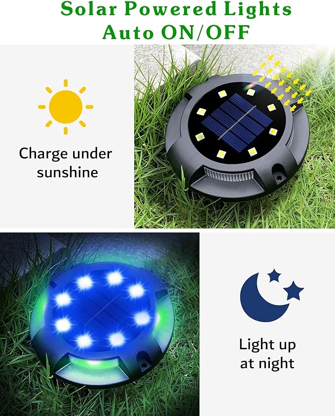 Biling Solar Pathway Lights Outdoor Uplight Sidelight, 8 Packs Multi Color Solar Ground Lights Waterproof for Yard Walkway Garden Halloween Decorations