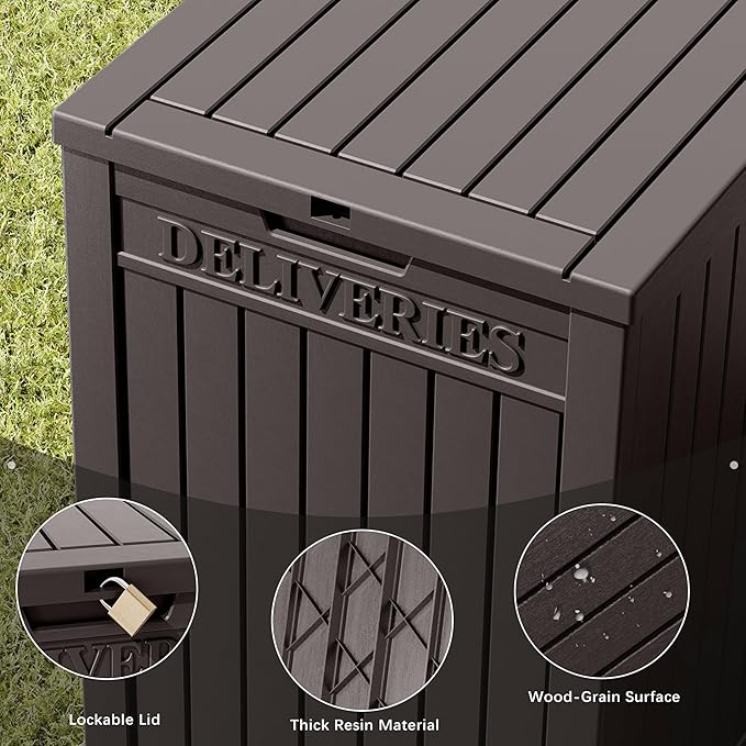 Package Delivery Box for Outside, 48 Gallon Storage with Lockable Secure, Large Double Wall Resin Outdoor Package Delivery Waterproof Deck