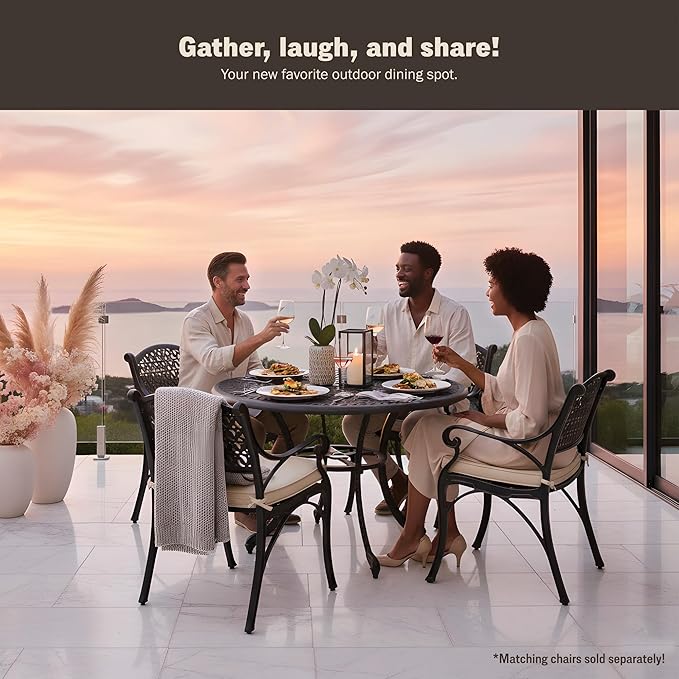 Kinger Home Harmon 41-inch Patio Dining Table, Round Outdoor Table, Outdoor Dining Table, Aluminum Patio Furniture, Outdoor Dining Set, Woven Design, Rust Resistant