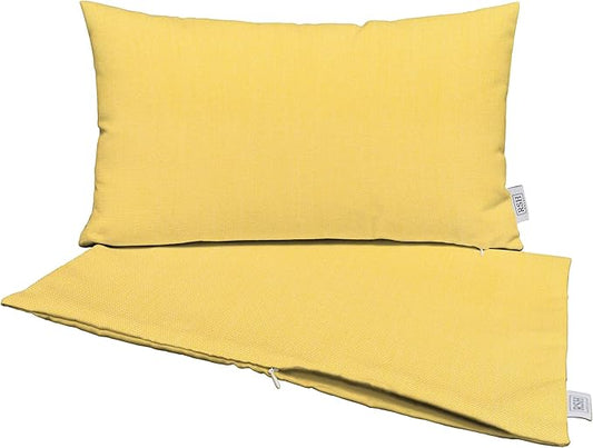 RSH DECOR: Sunbrella Pillow Covers Set of 2 | Covers Only - 20" x 12" | Outdoor Lumbar Pillow Covers Crafted with Sunbrella Performance Fabric | Canvas Buttercup Yellow