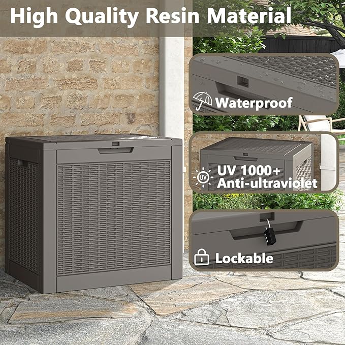 Outdoor Storage Box, 31 Gallon Deck Box, Large Resin Storage Cabinet for Gardening Tools, Patio Pillow, Lockable, Waterproof and UV Resistant