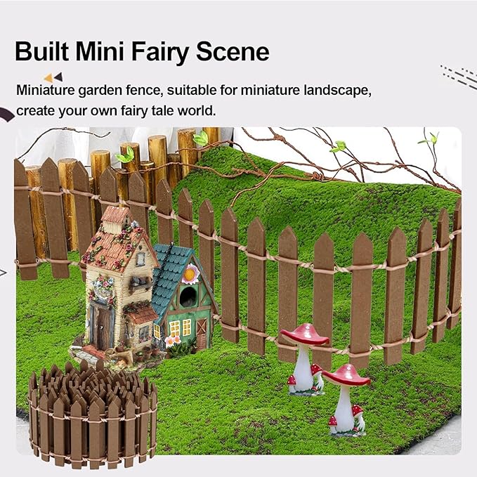 2Pcs Miniature Fairy Garden Fence,DIY Wood Picket Fence Mini Ornament,Home Garden Plant Pot DIY Diorama Project (Brown,1.96"x 35.4")