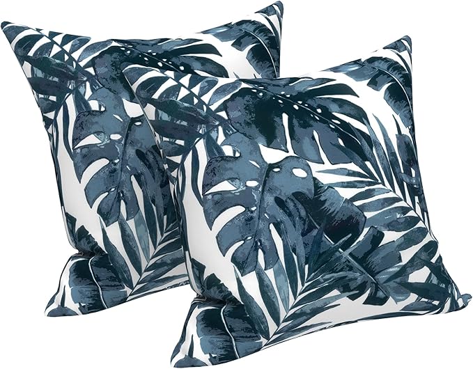 LVTXIII Outdoor Throw Pillow Covers 20 x 20 Inch, Covers ONLY Modern Cute Pattern Decorative Square Toss Pillow Case Pack of 2 for Home Patio Garden Sofa Bed Furniture, Palm Blue