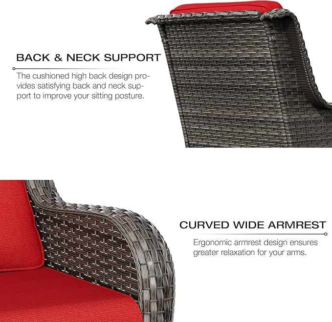 Joyside Outdoor Wicker Chair Rattan Patio Dining Chairs Set of 2 PE Wicker Patio Chairs with 4inch Seat Cushions Outdoor Patio Seating Chair for Garden, Backyard Swimming Pool, Balcony(Mixed Grey/Red)
